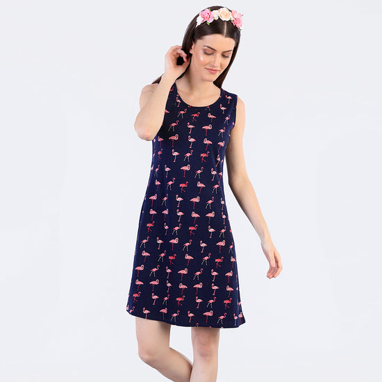 Funky Flamingos Printed Shift Dress For Women