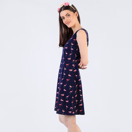 Funky Flamingos Printed Shift Dress For Women