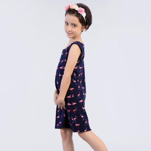 Funky Flamingos Printed Shift Dress For Girl