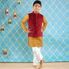 Wine Red Corduroy Bandi With Kurta & Pyjama Set For Son