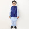 Blue printed bandi with matching kurta and pyjama set For Son