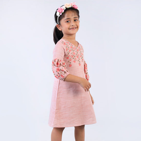 Pink Roses, Shift Dress For Daughter