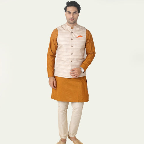 Men's Premium Khadi Silk Textured Bandi/Ethnic Waist Coat