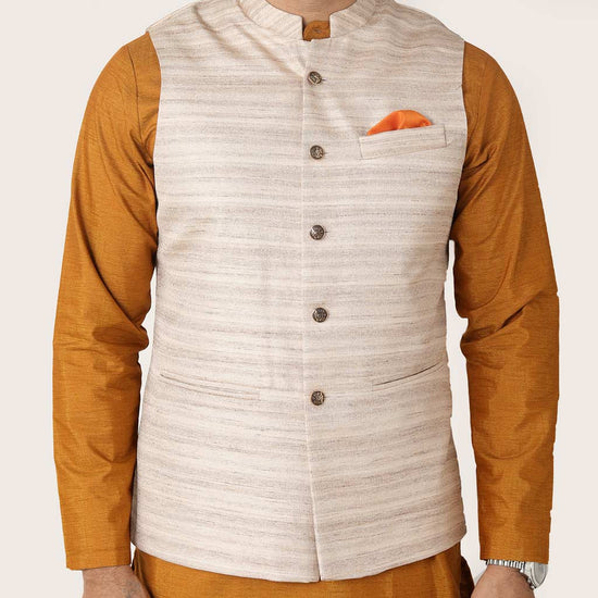 Men's Premium Khadi Silk Textured Bandi/Ethnic Waist Coat