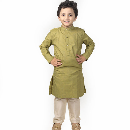Olive shimmer Matching Kurta and pyjama set For Boys