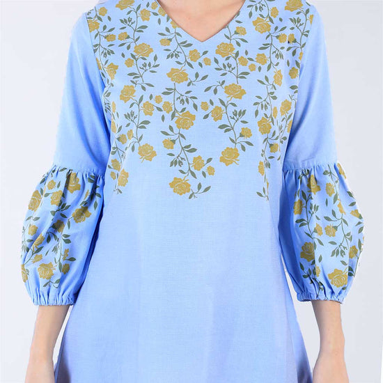 Yellow Roses Blue Shift Dress For Mom And Daughter