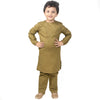 Army Green Asymmetric Placket Kurta And Pyjama Set For Son