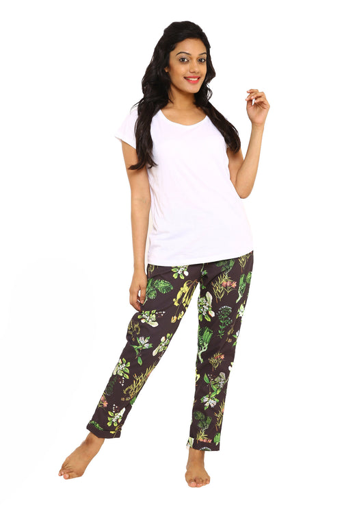 Olive printed Trouser with white Tee