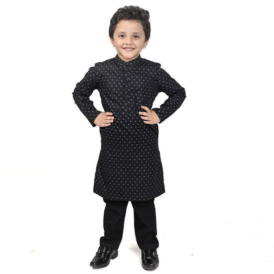 Printed Black Matching Kurta And Pyjama Set For Son