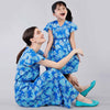 Tropical Overlap Tie Maxi Dress And Blue Ballerinas Combo For Mom And Daughter