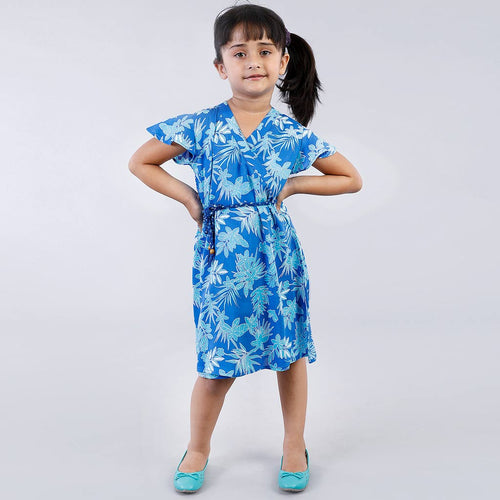 Tropical Overlap Tie Maxi Dress And Blue Ballerinas Combo For Mom And Daughter