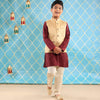 Beige Brocade Bandi With Maroon Kurta & Pyjama Set For Son