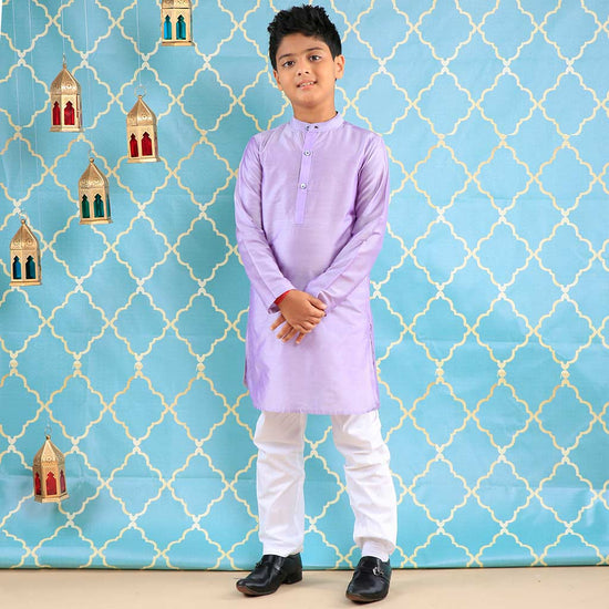 Light Purple Kurta With White Pyjama Set For Son