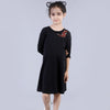 Black Embroidered Matching Flare Dresses For Daughter