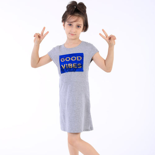 Good Vibes Sequins Shift Dress For Mom And Daughter For Daughter