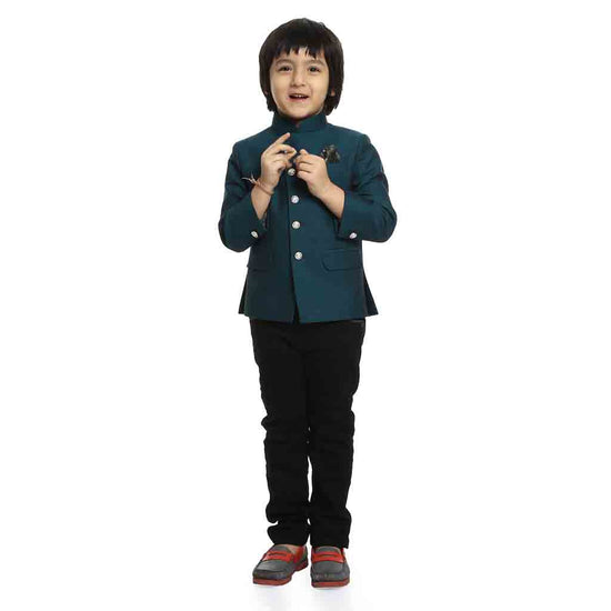 Bottle green overlapped bandhgala jacket for father-son