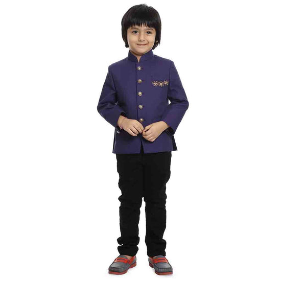 Purple embroidered bandhgala jacket for father-son