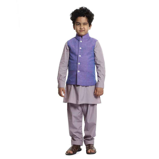 Light purple Bandi with Beige-ish pink kurta salwar set for Father-Son