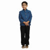 Blue regular fit bandhgala jacket with pocket square for Father-Son