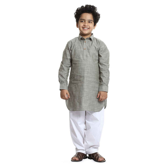 Light olive green kurta with White salwar set for Father-Son