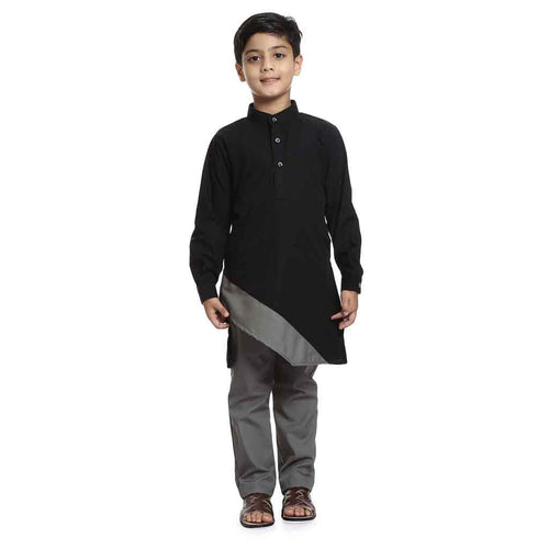 Black and Grey color blocking kurta pyjama set for Boys