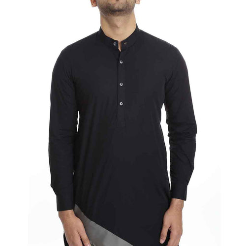 Black And Grey Color Blocking Kurta Pyjama For Men