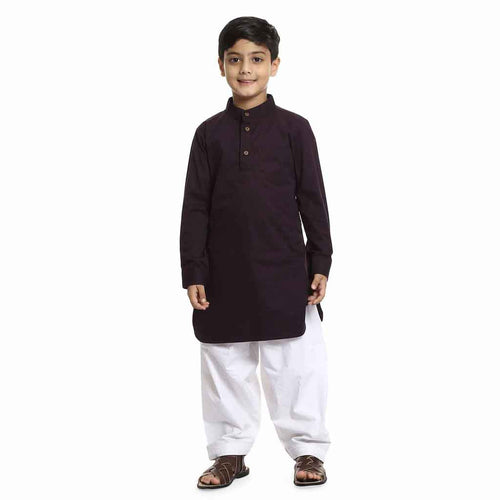 Purple Brown kurta with White salwar set for Father-Son