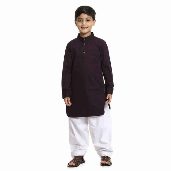 Purple Brown kurta with White salwar set for Father-Son