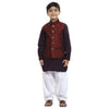 Wine red Bandi with purple brown kurta & white salwar set for Father-Son