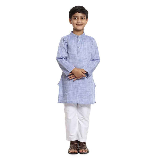 Light blue kurta with White pyjama set for Father-Son