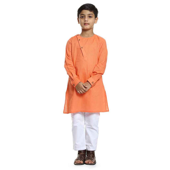 Stylised front placket kurta with White pyjama set for Father-Son