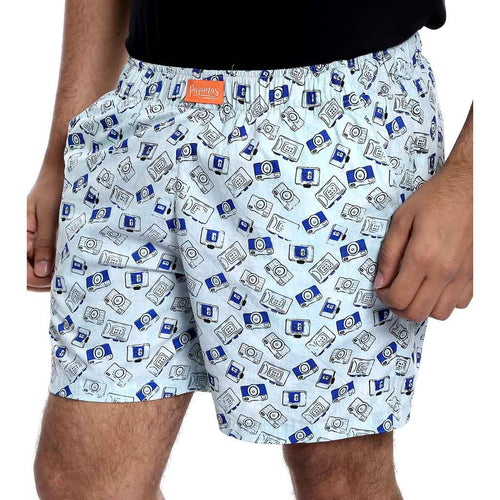 White camera print boxers