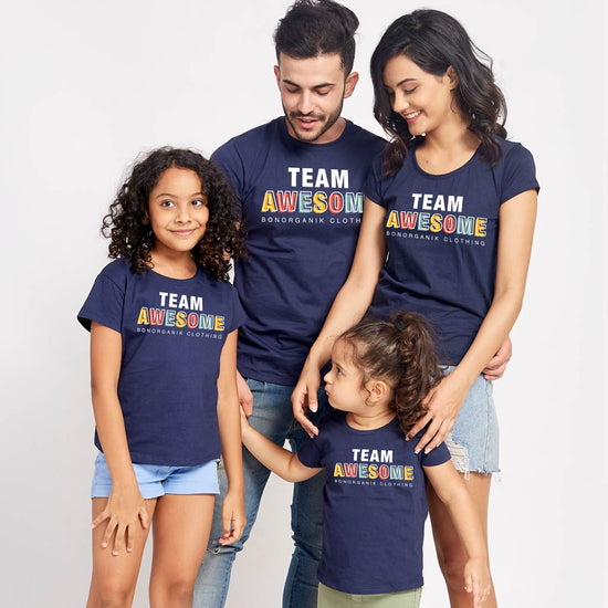 Team Awesome, Matching Tees For Mom, Dad And Two Daughters