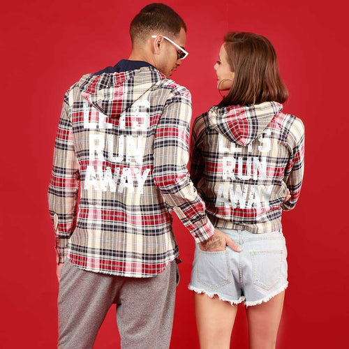 Lets Run Away (Woven Pattern), Matching Hoodie For Men And Crop Hoodie For Women