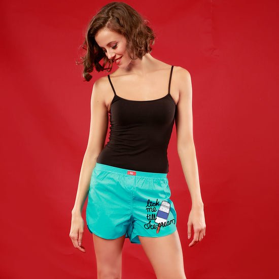 Lick Me Till Ice-cream, Matching Turquoise Blue Boxers For Women