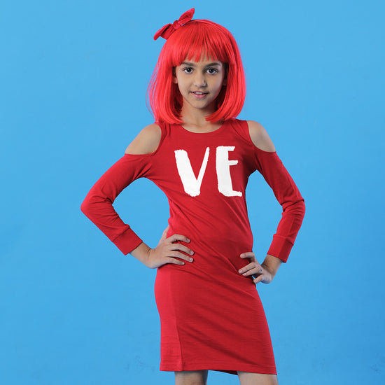 Love You Matching Cold Shoulder Dresses For Daughter