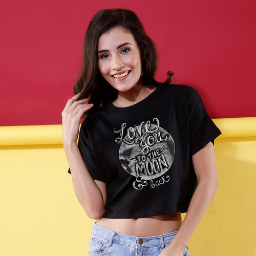 Love You To The Moon Matching Couples Crop Top For Women