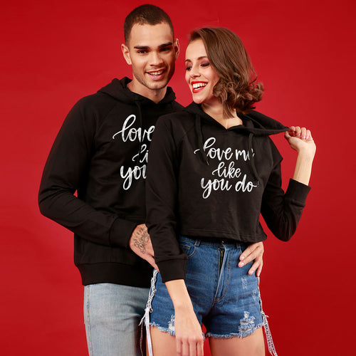 Love Me Like You Do, Matching Black Hoodie For Men And Crop Hoodie For Women