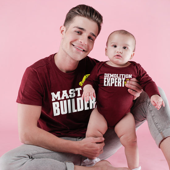 Master Builder/Demolition Expert, Matching Tee And Bodysuit For Dad And Baby (Boy)