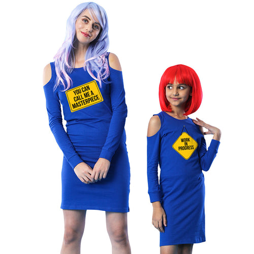 Masterpeice Matching Cold Shoulder Dresses For Mom And Daughter