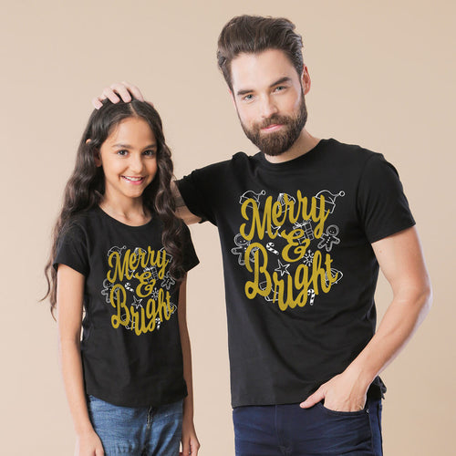 Merry And Bright Dad And Daughter Tees