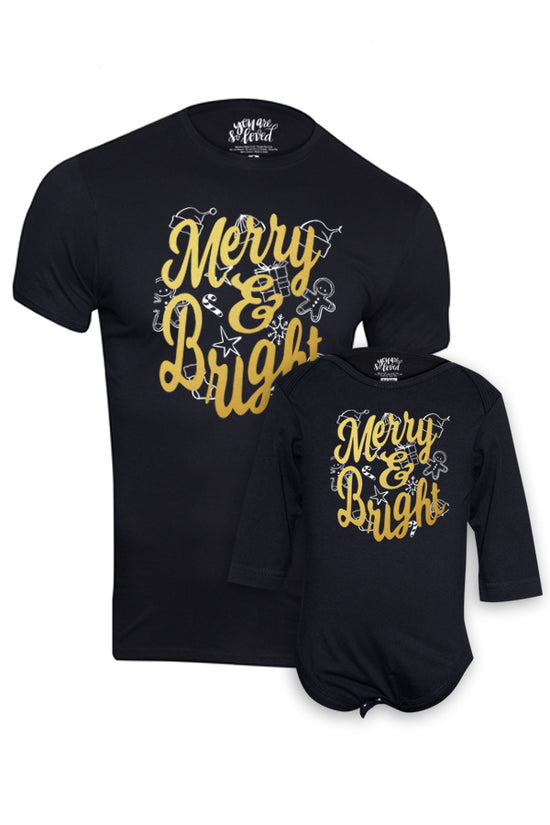 Merry And Bright Dad And Baby Tees