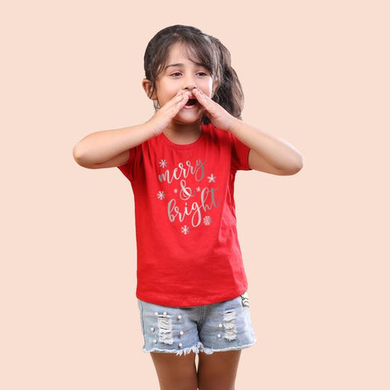 Festive Merry  and bright, brother and sister  tees for kid sister