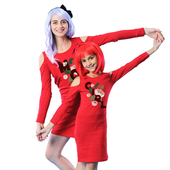 Mom And Her Girl Matching Cold Shoulder Dresses For Mom And Daughter