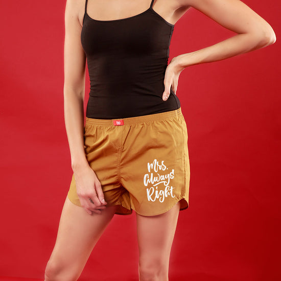 Mr. & Mrs. Right Perfectly Matching Mustard Couple Boxers For Women