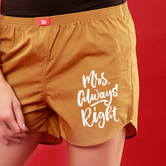 Mr. & Mrs. Right Perfectly Matching Mustard Couple Boxers