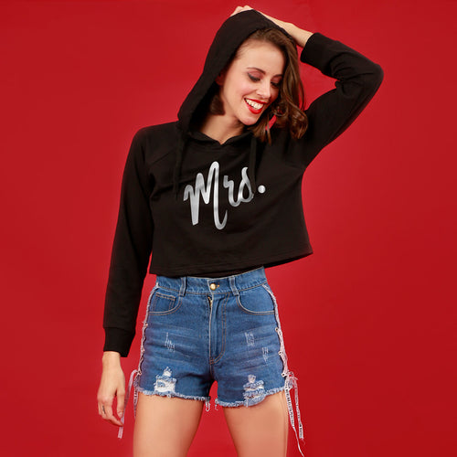 Mr And Mrs (Black) Matching Crop Hoodie For Women