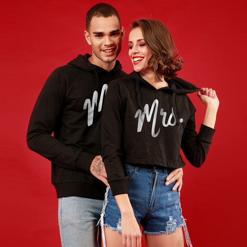 Mr And Mrs (Black) Matching Hoodie For Men And Crop Hoodie For Women
