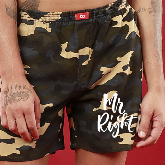 Mr. & Mrs. Right Perfectly Matching Army Print Couple Boxers