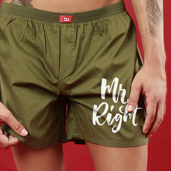 Mr. & Mrs. Right Perfectly Matching Olive Green Boxers